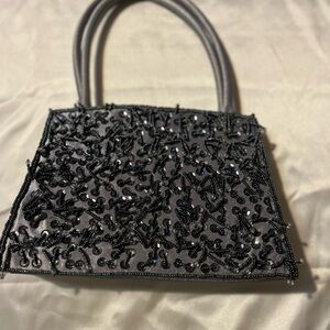 Elegant silver, and navy Beaded Handbag